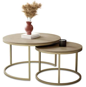 Zestaw dwóch okrągłych stolików MJU GOLD - Dąb Cremona