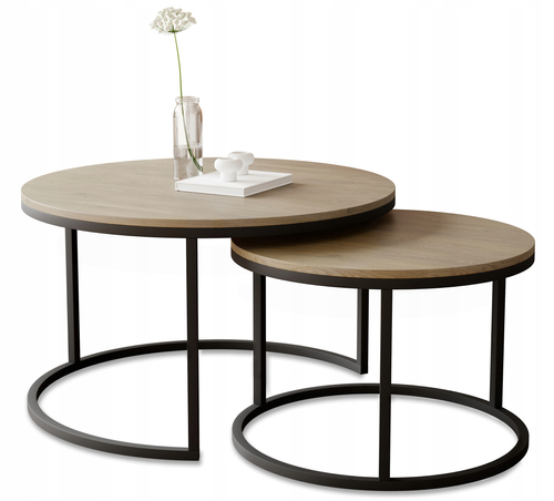 Zestaw dwóch okrągłych stolików kawowych MJU MIDI 70/50cm - Dąb Cremona