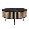 Stolik kawowy okrągły SUNDAY - Blat Beton Czarny / Lamele Dąb Fornitury