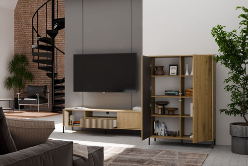 Szafka RTV z lamelami MISEL 164 cm - Dąb Artisan/Czarny