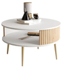 Stolik kawowy okrągły MOONDAY GOLD - Biały/Lamele Dąb Artisan