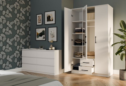 Szafa garderoba z lustrem KLAMBI 120CM - Biel Mat