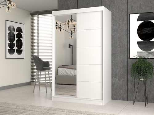Szafa Przesuwna Dwudrzwiowa z Lustrem i Szprosami GAIKO 1LS 120CM - Biel