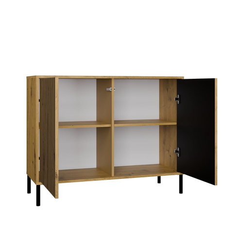 Komoda z Lamelami 103cm MISEL 2L - Dąb Artisan/Czarny