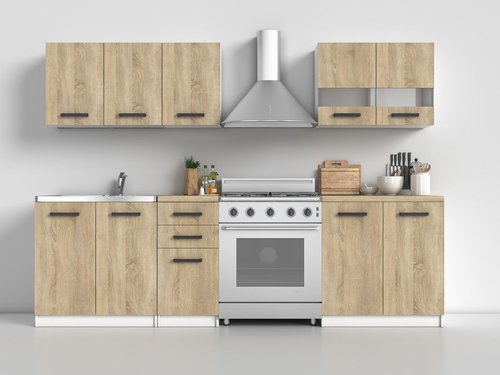 Zestaw mebli kuchennych CUCINA 38 - Dąb Sonoma/ blat Dąb Sonoma - 200 cm