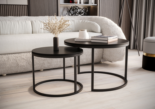 Zestaw dwóch okrągłych stolików MJU MIDI - Czarny Mat