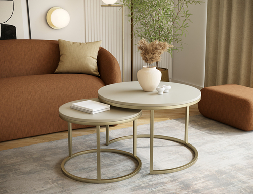 Zestaw dwóch okrągłych stolików MJU GOLD MIDI 70/50CM - Kaszmir/Złoty