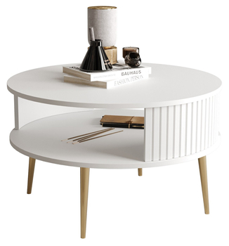 Stolik kawowy okrągły MOONDAY GOLD - Biały/Lamele Białe