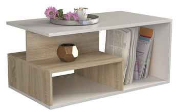 Stolik kawowy ława GANBIS - Biel / Dąb Sonoma