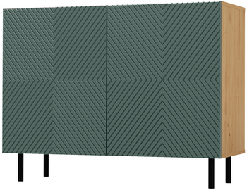 Komoda z ryflowanymi frontami ORON 4X - Dąb Artisan/Zieleń