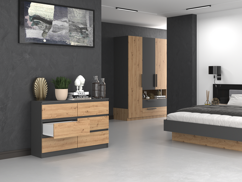 Komoda MALWIN S6 120CM - Antracyt / Dąb Artisan