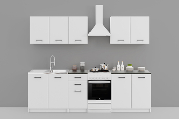 Zestaw mebli kuchennych CUCINA 38 - Biały mat/ blat Czarny beton - 200 cm