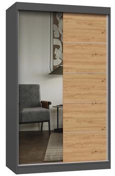 Szafa Przesuwna Dwudrzwiowa z Lustrem i Szprosami GAIKO 1LS 120CM - Antracyt/Dąb Artisan