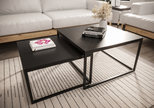 Zestaw dwóch kwadratowych stolików MJU - Czarny Mat