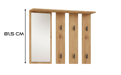 Wieszak ścienny z lustrem LARMA - Dąb Artisan