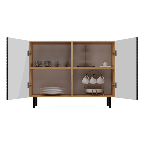 Komoda z ryflowanymi frontami ORON 4X - Dąb Artisan/Czerń Mat