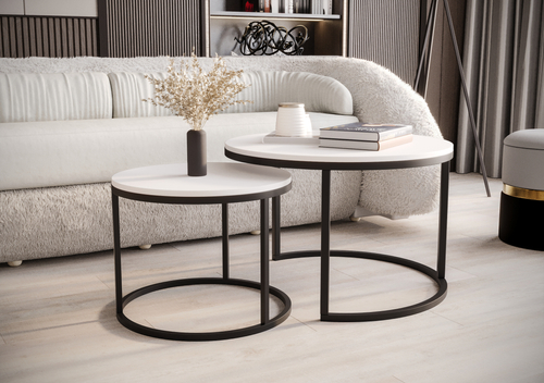 Zestaw dwóch okrągłych stolików MJU MIDI - Biel Mat