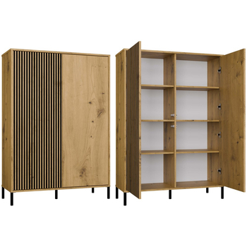 Witryna z lamelami 103cm MISEL 2LG - Dąb Artisan/Czarny