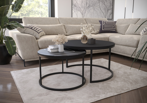 Zestaw dwóch okrągłych stolików MJU Print - Czarny Mat