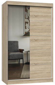 Szafa Przesuwna Dwudrzwiowa z Lustrem i Szprosami GAIKO 1LS 120CM - Dąb Sonoma