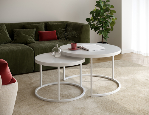 Zestaw dwóch okrągłych stolików kawowych MJU COLOR - Biały