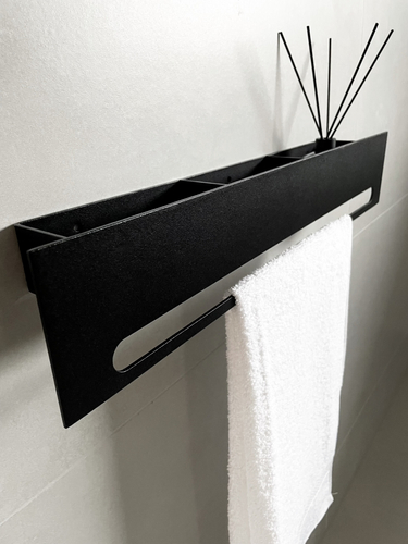 Wieszak Uchwyt na ręcznik wiszący z półką RETTO - Czarny