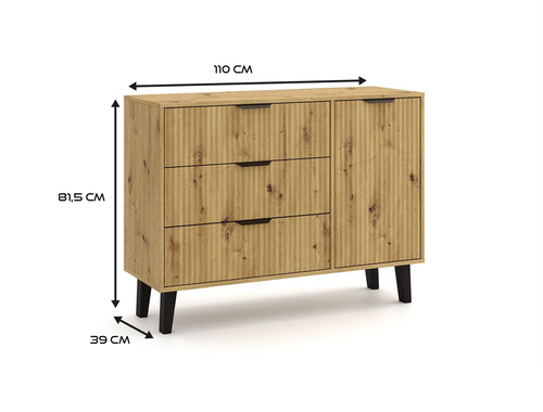 Komoda z lamelami i szufladami Piazza 1D3S 110cm - Dąb Artisan