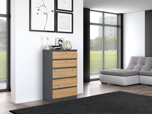 Komoda MALWIN S5 - Antracyt / Dąb Artisan