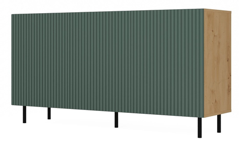 Komoda z ryflowanymi frontami ORON 3D SLIM 150cm - Dąb Artisan/Zielony