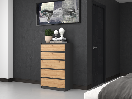 Komoda MALWIN S5 - Antracyt / Dąb Artisan