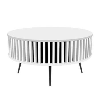 Stolik kawowy okrągły SUNDAY - Biały blat / Lamele Białe
