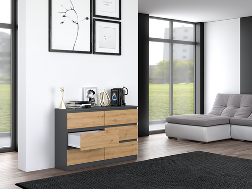 Komoda MALWIN S6 120CM - Antracyt / Dąb Artisan