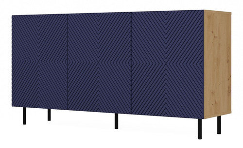 Komoda z ryflowanymi frontami ORON 3D 4X 150cm - Dąb Artisan/Granatowy