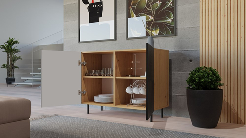 Komoda z ryflowanymi frontami ORON 4X - Dąb Artisan/Czerń Mat