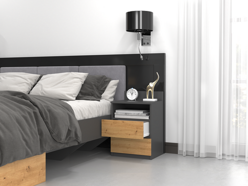 Szafka nocna MALWIN S1 - Antracyt / Dąb Artisan