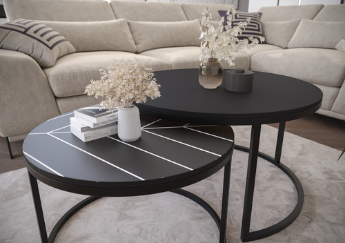 Zestaw dwóch okrągłych stolików MJU Print - Czarny Mat