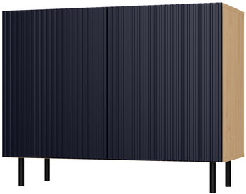 Komoda z ryflowanymi frontami ORON SLIM - Dąb Artisan/Granatowy