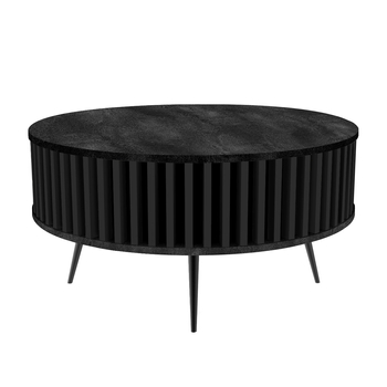 Stolik kawowy okrągły SUNDAY - Blat Beton Czarny / Lamele Czarne
