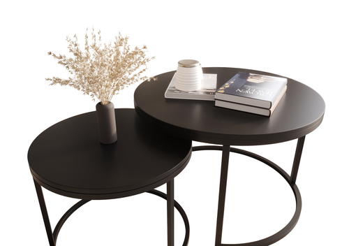 Zestaw dwóch okrągłych stolików MJU MIDI - Czarny Mat