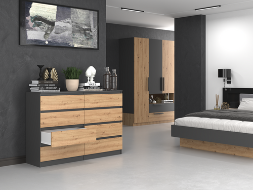 Komoda MALWIN S8 140CM - Antracyt / Dąb Artisan