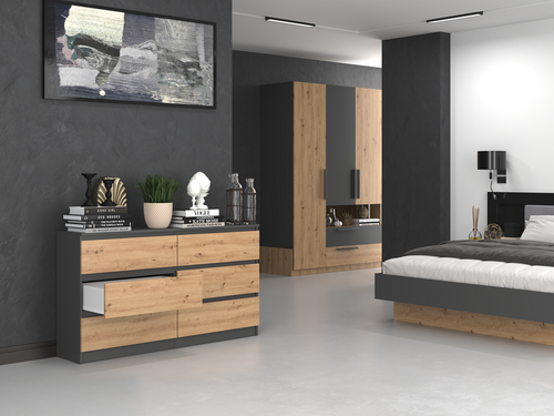 Komoda MALWIN S6 140CM - Antracyt / Dąb Artisan