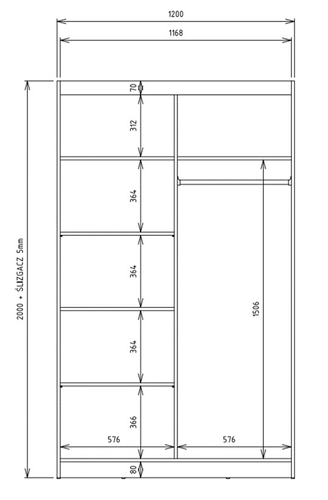 Szafa Przesuwna Dwudrzwiowa z Lustrem i Szprosami GAIKO 1LS 120CM - Antracyt/Dąb Artisan