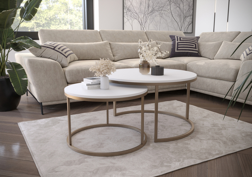 Zestaw dwóch okrągłych stolików MJU GOLD - Biel Mat