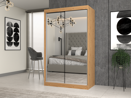 Szafa Przesuwna Dwudrzwiowa z Lustrami GAIKO 120CM - Dąb Artisan