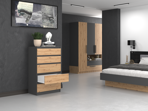 Komoda MALWIN S5 - Antracyt / Dąb Artisan