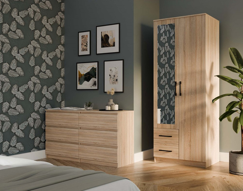 Szafa garderoba z lustrem KLAMBI 80CM - Dąb Sonoma