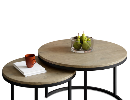 Zestaw dwóch okrągłych stolików kawowych MJU MIDI 70/50cm - Dąb Cremona