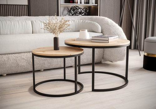 Zestaw dwóch okrągłych stolików MJU MIDI - Dąb Artisan