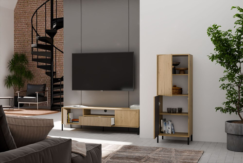 Witryna z lamelami 53cm MISEL 1L1G - Dąb Artisan/Czarny