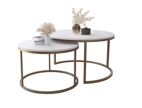 Zestaw dwóch okrągłych stolików MJU GOLD - Biel Mat
